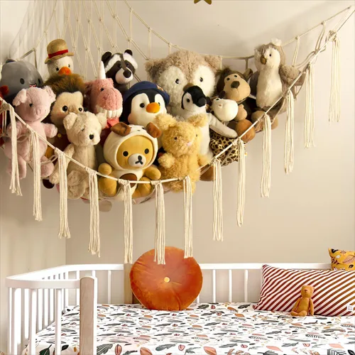 Miniatura 3 de Red de Hamaca de Almacenamiento de Animales de Peluche Mirolam - Red de Hamaca de Juguetes para Animales de Peluche de Esquina - Organizador Beige