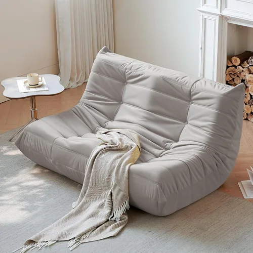 Miniatura 12 de Silla Puf, Silla Puf Loveseat junto a la Chimenea Sofá Puf para Adultos, Sillas Puf de 2 Plazas para Adolescentes con Espuma de Alta Resistencia