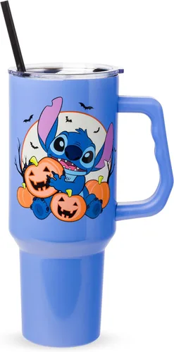 Miniatura 16 de Silver Buffalo Disney Lilo and Stitch Aloha - Vaso de acero inoxidable de doble pared con asa y pajilla, se adapta al portavasos estándar, 40 onzas
