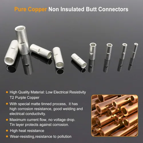 Miniatura 8 de SVAAR 24 PCS Conectores de Empalme a Tope de Calibre 6 No Aislados 6 AWG Conectores de Empalme a Tope Sin Aislamiento Kit de Reparación de Empalmes