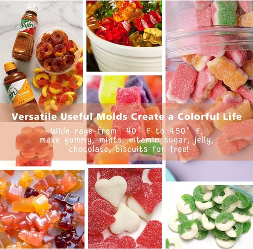 Miniatura 7 de Moldes de silicona para gomitas de oso, 32 unidades, molde antiadherente para dulces de chocolate, 18 formas para 327 dulces, con 4 goteros, cepillo