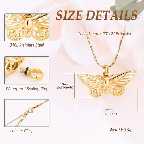 Miniatura 28 de Minicremation Joyas de cremación para cenizas – Collar conmemorativo de mariposa con colgante de urna para cenizas de seres queridos