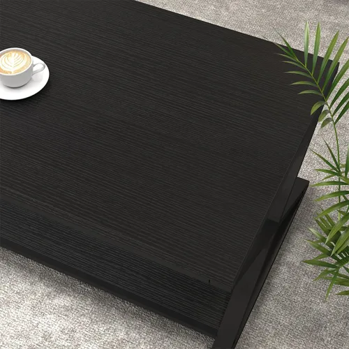 Miniatura 5 de HSH Mesa de café negra moderna, mesa de cóctel rectangular simple de 47 pulgadas con estante de exhibición de almacenamiento, mesa de té industrial