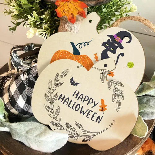 Miniatura 5 de Grandes Adornos de Madera de 17.78 cm para Halloween y Acción de Gracias para Pintar, Adornos de Discos de Calabaza de Madera en Blanco Sin Acabar
