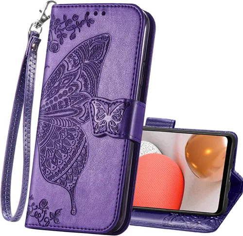 Funda tipo cartera para Samsung Galaxy A03, piel sintética, con tapa, funda protectora para teléfono, correa para muñeca, ranuras para tarjetas, b