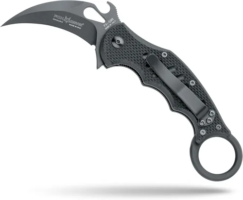 Fox Knives FX-599 G10 Black Emerson Wave plegable Karambit, despliegue rápido con una sola mano, revestimiento de teflón, acabado de hoja de