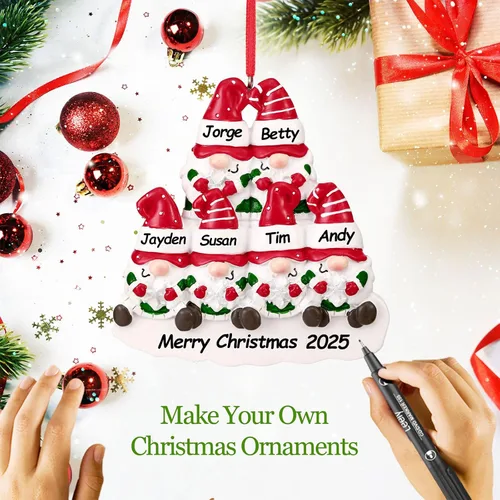 Miniatura 5 de Adornos de Navidad personalizados 2025, familia de 2, 3, 4, 5, 6, gnomo, adorno de Navidad personalizado con nombres, adornos familiares Gnomos