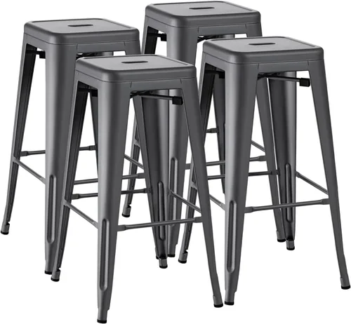 Miniatura 20 de Furmax Juego de 4 taburetes de bar de metal de 30 pulgadas, taburetes de altura de mostrador, sillas de bar industriales, taburete apilable para Azul