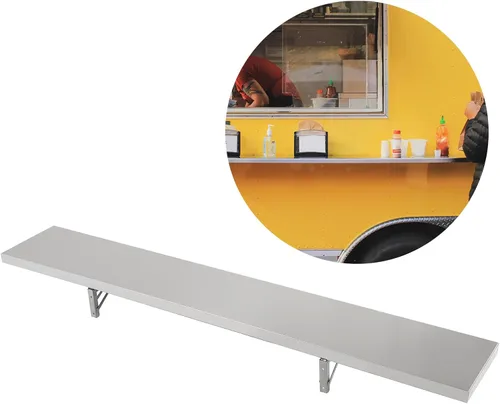 HECASA Estante plegable para ventana de concesión de 6 pies, 70.8 pulgadas de largo x 11.6 pulgadas de ancho, estante para alimentos, camión,