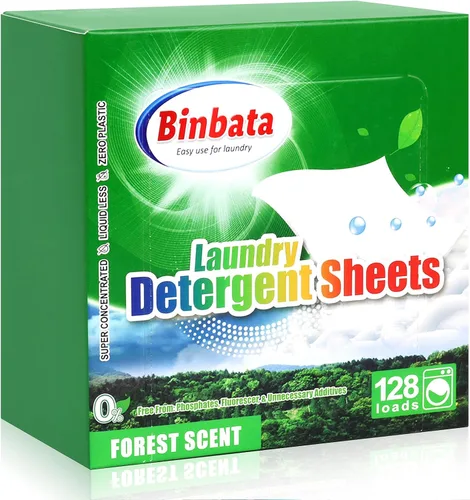 Miniatura 8 de Hojas de detergente para ropa Binbata, hasta 128 cargas con aroma a bayas, hipoalergénicas, ecológicas, biodegradables, sin plástico, sin líquido