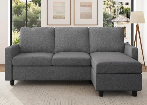 Miniatura 7 de HONBAY Sofá modular convertible, sofá en forma de L con diván reversible para espacio pequeño, color azul medio