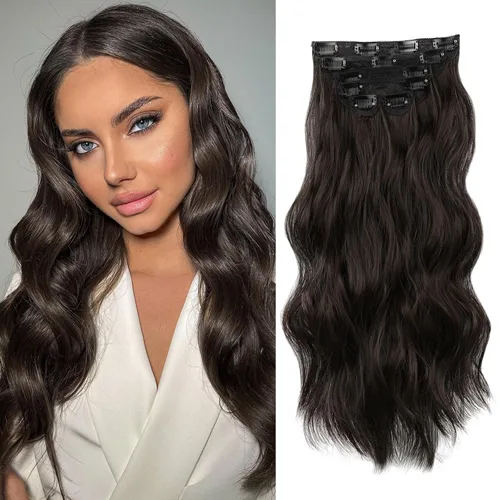 Miniatura 17 de WECAN Extensión de cabello con clip, de 20 pulgadas, mezcla de rubio ceniza y rubio decolorado, 6 piezas, extensiones de cabello largo ondulado