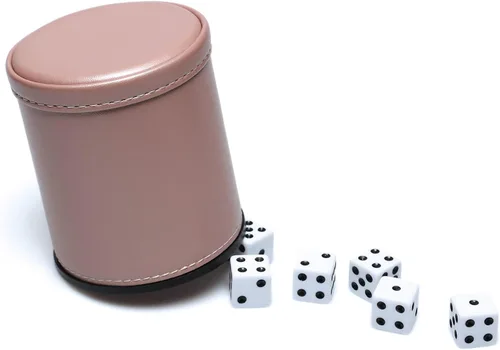 Miniatura 2 de Juego de dados de cuero sintético, cuero de oro rosa y terciopelo de niebla lila, taza de dados profesionales con 6 dados de puntos negros