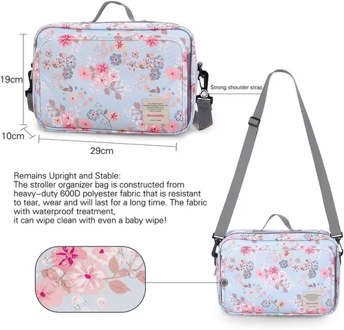 Miniatura 4 de Organizador de pañales para bebé al aire libre - Bolsa de cochecito de bebé, contenedor de almacenamiento para pañales, toallitas y juguetes (rosa)