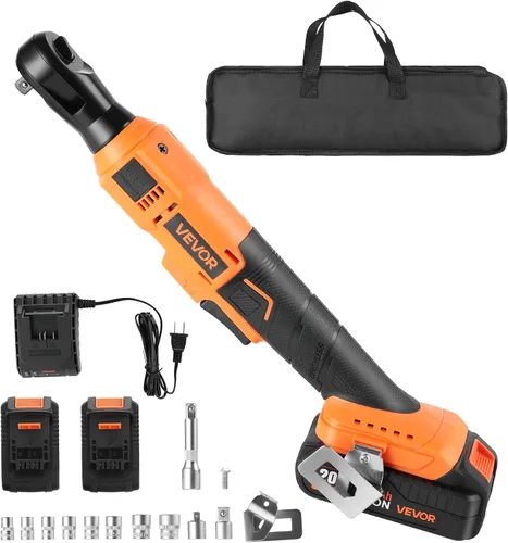 Miniatura 11 de VEVOR Llave de trinquete inalámbrica, accionamiento de 3/8 pulg., 240 RPM, hasta 33 pies/libra de torque, juego de llave de trinquete eléctrica