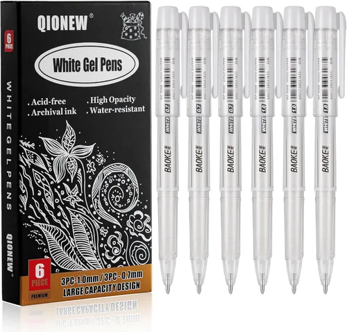 Qionew Bolígrafos de gel blanco de 0.039 pulgadas, punta fina opaca de 0.028 in para dibujo de papel negro, resaltado artístico, diario de viñetas,