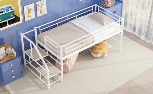 Miniatura 4 de Merax Base de cama baja de metal junior para niñas y niños, ahorro de espacio/fácil de montar, color blanco