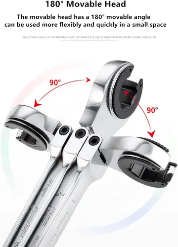 Miniatura 5 de Llave combinada de trinquete para tubos, llave de cabeza ajustable flexible, herramientas manuales, llave de engranaje de anillo Herramientas