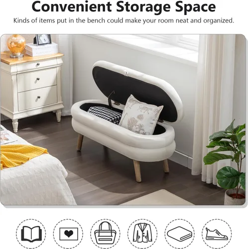 Miniatura 5 de Hommoo Banco otomano de almacenamiento de 44.8 pulgadas, banco moderno para el extremo de la cama, banco de tela de terciopelo para sala de estar