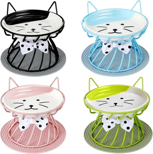 Miniatura 9 de Plato elevado de comida para gatos, cerámica, soporte antideslizante, estación de alimentación elevada, 5 pulgadas, poco profundo para bigotes, apto