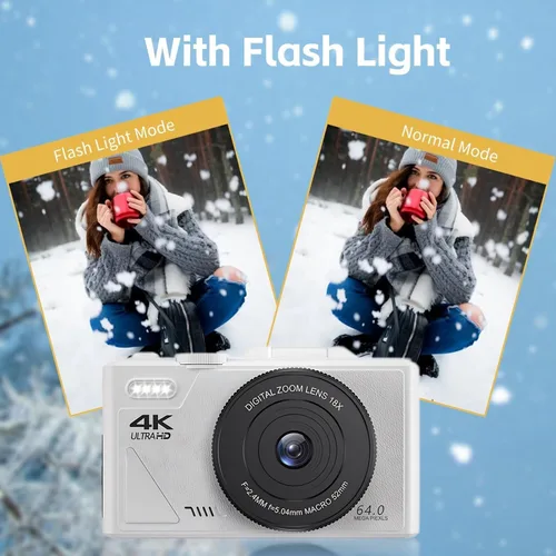 Miniatura 5 de Cámara digital con pantalla abatible LCD, cámara UHD 4K de 64 MP, cámara digital de apuntar y disparar con zoom de 18X, cámara de vlogging