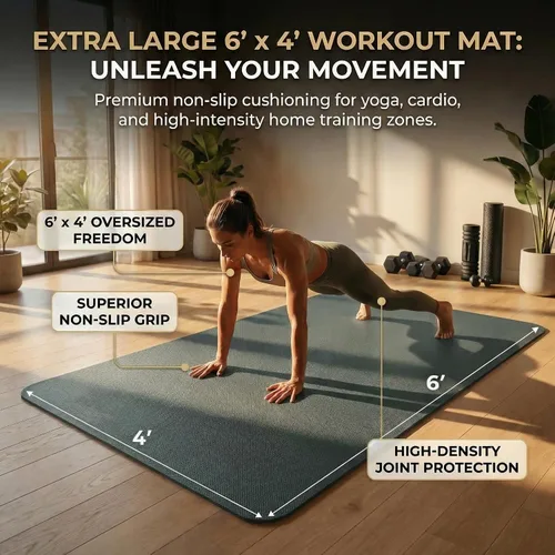 Miniatura 4 de Esterilla grande de yoga de 6'x 4' (72"x 48") — Esterilla de ejercicio extra ancha de 1/4" y 1/3" de 183cm x 122cm, gran esterilla de ejercicio
