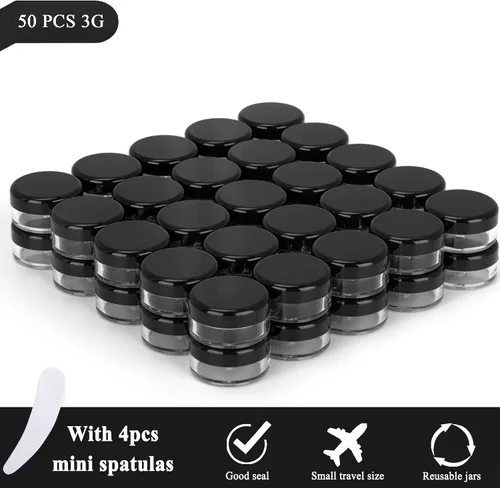 Miniatura 5 de 50 recipientes de muestra de 0.11 oz, frascos vacíos de 0.11 onzas líquidas con tapas, pequeños recipientes para cosméticos, mini tarros de muestra