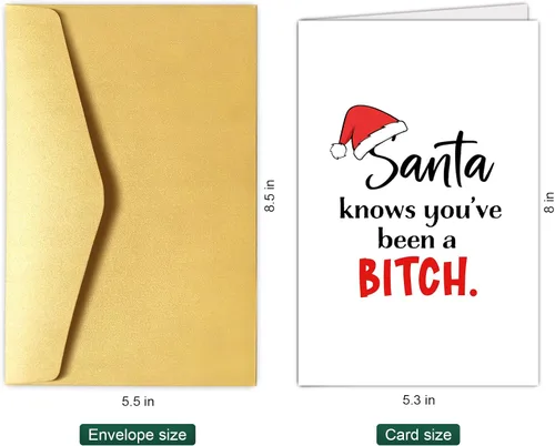 Miniatura 2 de Tarjeta de Navidad divertida para ella, tarjeta de Navidad sarcástica para la hermana mejor amiga, tarjeta de fiesta para mujer dama, Papá Noel sabe