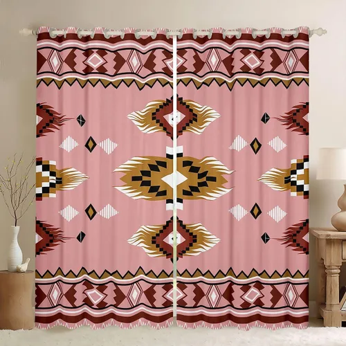 Miniatura 22 de Cortinas y cortinas occidentales de 76 x 45 pulgadas, cortinas aztecas, exóticas, nórdicas, bohemias, opacas, tribu india, geometría, étnica
