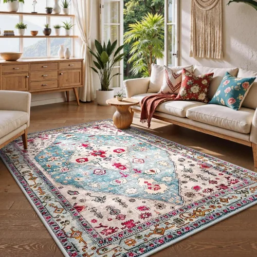 Miniatura 11 de Lahome Alfombra tribal bohemia de 2 x 3 pies, alfombra verde pequeña para entrada, suave, antideslizante, lavable, alfombra de baño bohemia de pelo