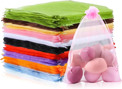 Miniatura 10 de Mstar Pack 100 bolsas de organza, organza transparente gris, recuerdo de boda con cordón, bolsa de regalo de joyería para fiestas, joyas, jabones