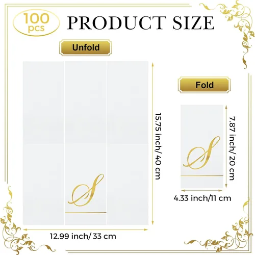 Miniatura 2 de Pasimy 100 servilletas con inicial, servilletas con monograma para invitados, toallas de papel con letras doradas, desechables, elegantes, toallas