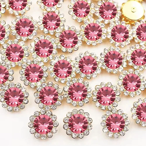 Miniatura 24 de 120 piezas de 12 mm de girasol coser en diamantes de imitación de cristal, gemas de vidrio, diamantes de imitación de metal para manualidades