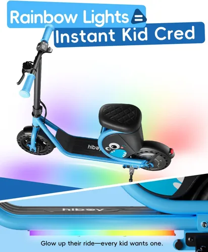 Miniatura 3 de Hiboy JoyHaul Electric Scooter for Kids Ages 4-10, with Seat, UL 2272 Certified, 100W Motor, 5 Miles Range, 9.3 MPH, LED Lights, Under-Seat Storage
