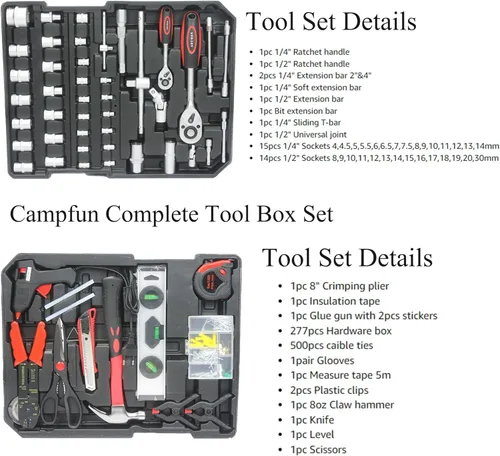 Miniatura 6 de Campfun Juego de herramientas para el hogar de 899 piezas con herramientas manuales completas, juego de caja de herramientas mecánicas con estuche
