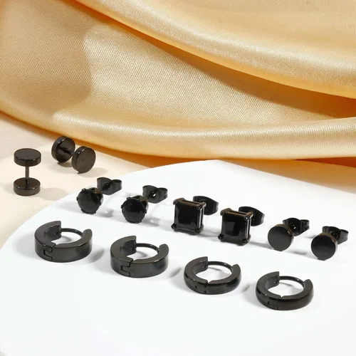 Miniatura 6 de Jstyle 6 pares de aretes tipo dormilona de acero inoxidable con circonita cúbica para mujeres y hombres
