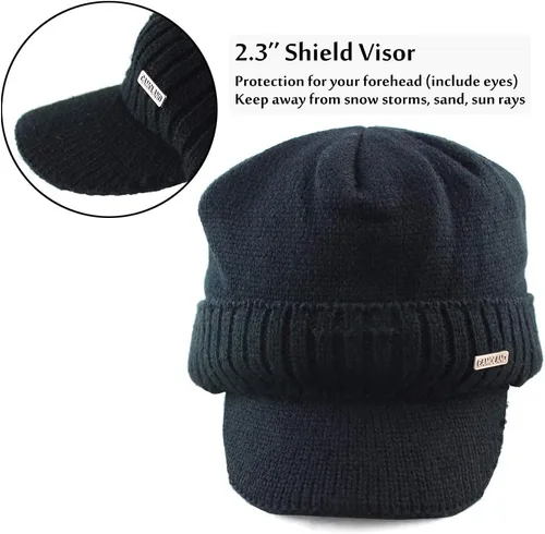 Miniatura 4 de Gorro de invierno con visera y orejeras para hombre, conjunto de bufanda y gorro de forro polar para exteriores