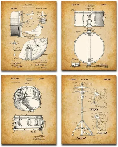Original Drums - Juego de cuatro fotos (8 x 10) sin marco, hace una gran decoración de estudio de música y regalos para bateristas de menos de $20