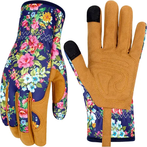 Guantes de Jardinería de Cuero MERTURN para Mujeres, Guantes de Jardín a Prueba de Espinas, Guantes de Trabajo Compatibles con Pantalla Táctil,