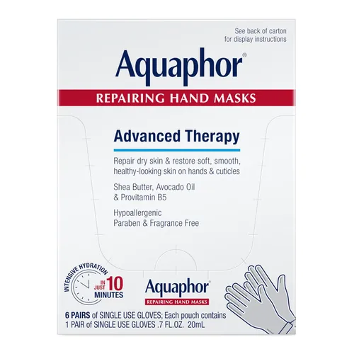Aquaphor Mascarillas reparadoras de manos, guantes hidratantes para manos secas, hidratante para piel seca con aceite de aguacate y manteca de