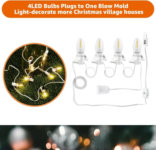 Miniatura 2 de Luces de Pueblo Navideño con 4 Bombillas LED, Bombillas LED C7 con Cable y Clips para Luces de Navidad Halloween Cabaña, Calabazas, Decoración