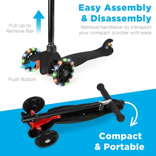 Miniatura 5 de Best Choice Products Patinete Mini para niños con ruedas iluminadas, altura ajustable con barra en T, freno de pie - Negro
