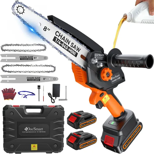 Miniatura 10 de Mini motosierra de 8 pulgadas con motor sin escobillas de 1000 W, 2 baterías recargables, motosierra pequeña de mano para cortar madera, regalos