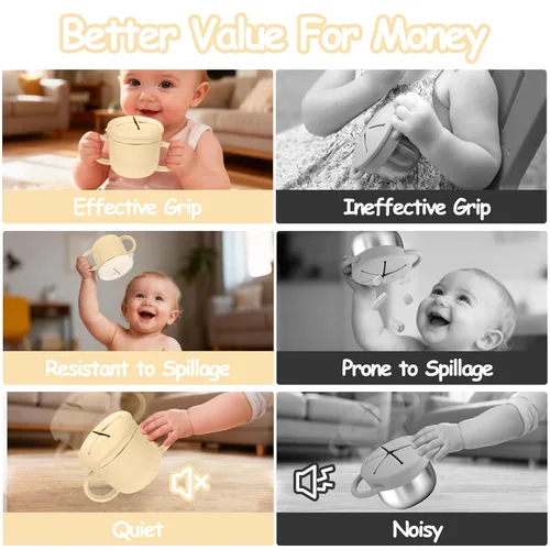 Miniatura 3 de Contenedor de merienda para niños pequeños, contenedores de merienda de acero inoxidable a prueba de derrames para niños pequeños con tapas y asas