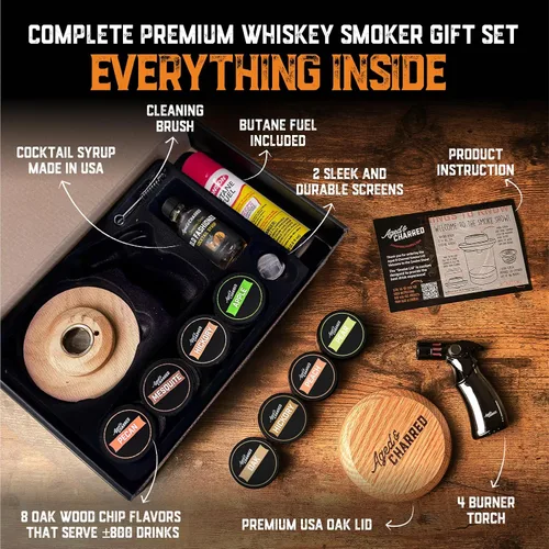 Miniatura 4 de Kit de ahumador de whisky con antorcha y butano y jarabe a la antigua, chips de madera de 8 sabores, 100% roble estadounidense, juego de alta gama