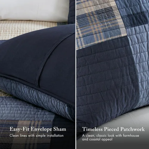 Miniatura 5 de Woolrich - Juego de edredón reversible de algodón, estilo cabaña invertido a color sólido, colcha ligera de retazos para todas las estaciones