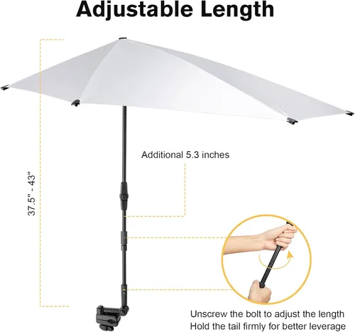 Miniatura 4 de G4Free Sombrilla ajustable UPF 50+ XL con abrazadera universal, protección UV, sombrilla para silla de playa, cochecito, silla de ruedas, carrito