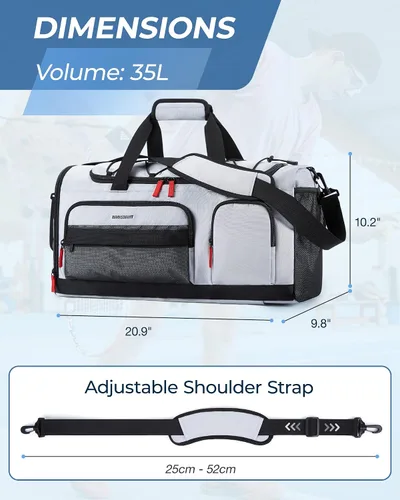 Miniatura 7 de BAGSMART Sports - Bolsa de viaje para gimnasio, bolsa de lona impermeable para hombres y mujeres, bolsa de entrenamiento de fin de semana, Gris