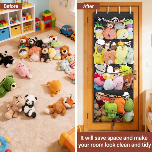 Miniatura 3 de Woodoulogy Almacenamiento de Animales de Peluche Colgante, Organizador Grande de Juguetes de Felpa Sobre la Puerta con Gancho de Metal, Soporte