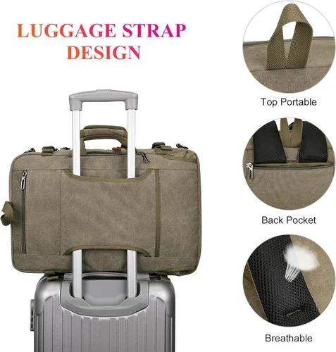 Miniatura 5 de Mochila de lona WITZMAN con puerto de carga USB, mochila grande de viaje, equipaje de mano, apta para laptop de 17 pulgadas para hombres, Verde